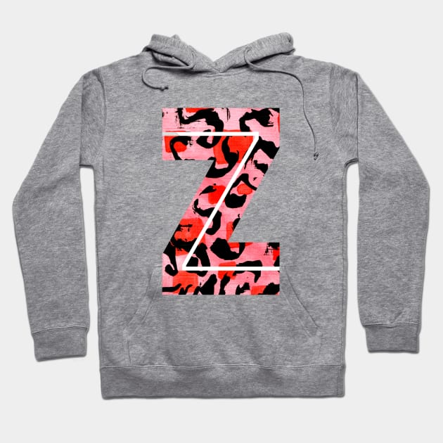 Letter Z Watercolour Leopard Print Alphabet Red Hoodie by Squeeb Creative